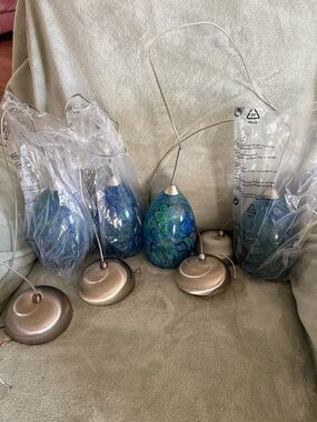 Blue Green Swirl Pendant Light Fixtures - Set